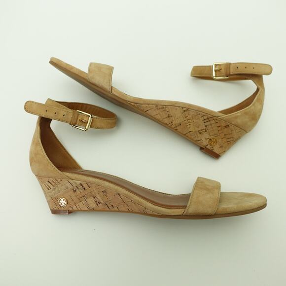 Tory Burch Womens Savannah Wedge Sandal Suede Ankle Strap Buckle Tan Size 10.5 - Picture 5 of 9